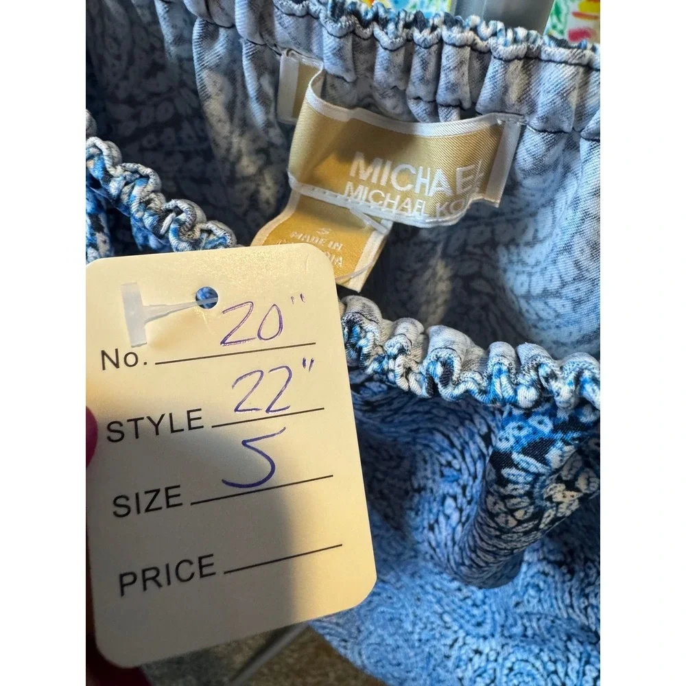 155 Michael Kors Blue‎ Paisley Off The Shoulder Ruffle Blouse Small Long Sleeves